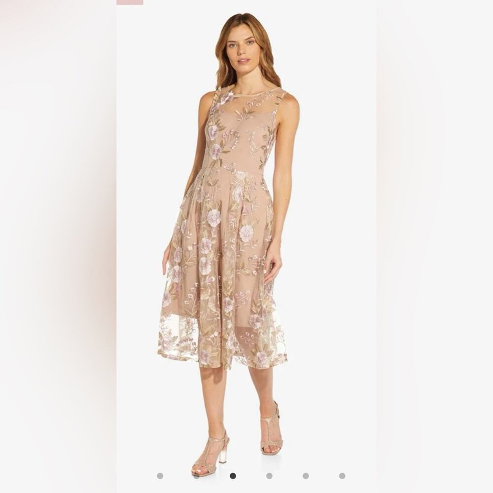 Adrianna Papell size 4 FLORAL EMBROIDERED FLARED DRESS NWT - Picture 3 of 14